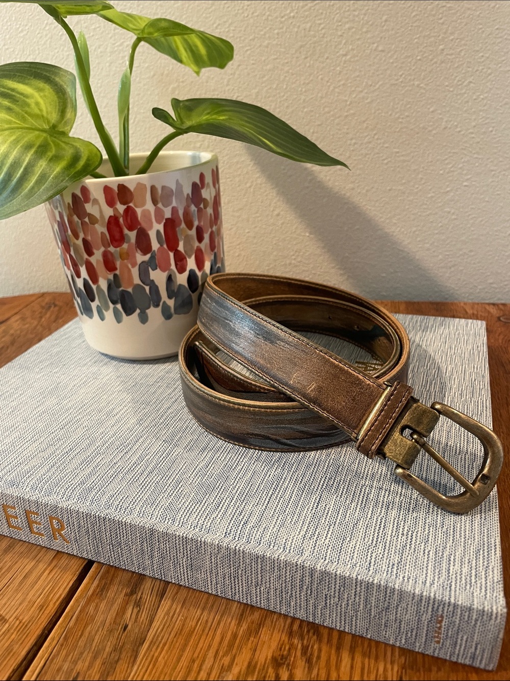 Vintage Jane Yoo Signed Wearable Art Hand-Painted Leather Belt –